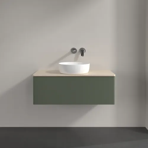Bild von VILLEROY BOCH Antao Waschbeckenunterschrank, 1 Auszug, 1000 x 360 x 500 mm, Front ohne Struktur, Leaf Green Matt Lacquer / Botticino #K31013HL
