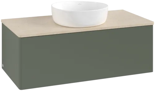 Bild von VILLEROY BOCH Antao Waschbeckenunterschrank, 1 Auszug, 1000 x 360 x 500 mm, Front ohne Struktur, Leaf Green Matt Lacquer / Botticino #K31013HL