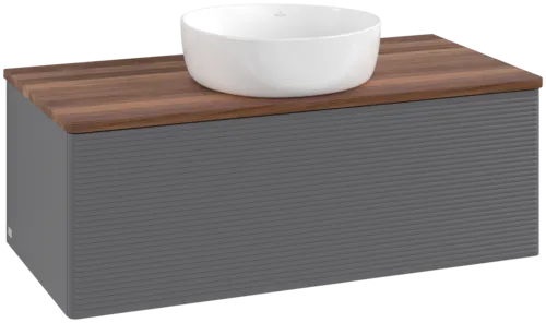 Bild von VILLEROY BOCH Antao Waschbeckenunterschrank, 1 Auszug, 1000 x 360 x 500 mm, Front mit Struktur, Anthracite Matt Lacquer / Warm Walnut #K31112GK