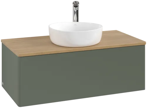 Bild von VILLEROY BOCH Antao Waschbeckenunterschrank, 1 Auszug, 1000 x 360 x 500 mm, Front ohne Struktur, Leaf Green Matt Lacquer / Honey Oak #K31051HL