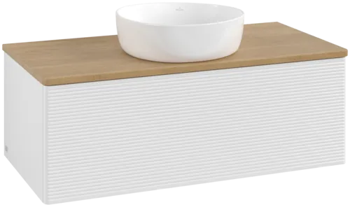 Bild von VILLEROY BOCH Antao Waschbeckenunterschrank, 1 Auszug, 1000 x 360 x 500 mm, Front mit Struktur, Glossy White Lacquer / Honey Oak #K31111GF