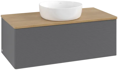 Bild von VILLEROY BOCH Antao Waschbeckenunterschrank, 1 Auszug, 1000 x 360 x 500 mm, Front mit Struktur, Anthracite Matt Lacquer / Honey Oak #K31111GK