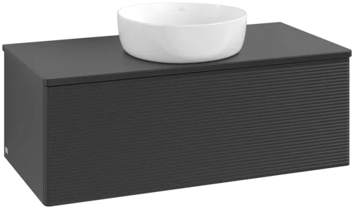 Bild von VILLEROY BOCH Antao Waschbeckenunterschrank, 1 Auszug, 1000 x 360 x 500 mm, Front mit Struktur, Black Matt Lacquer / Black Matt Lacquer #K31110PD