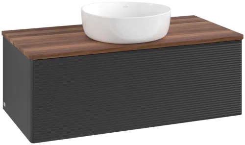 Bild von VILLEROY BOCH Antao Waschbeckenunterschrank, 1 Auszug, 1000 x 360 x 500 mm, Front mit Struktur, Black Matt Lacquer / Warm Walnut #K31112PD