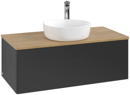 Bild von VILLEROY BOCH Antao Waschbeckenunterschrank, 1 Auszug, 1000 x 360 x 500 mm, Front ohne Struktur, Black Matt Lacquer / Honey Oak #K31051PD