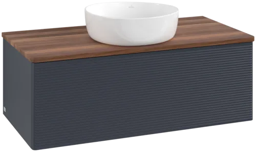 Bild von VILLEROY BOCH Antao Waschbeckenunterschrank, 1 Auszug, 1000 x 360 x 500 mm, Front mit Struktur, Midnight Blue Matt Lacquer / Warm Walnut #K31112HG