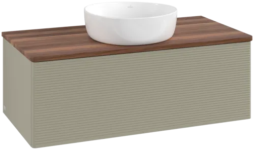 Bild von VILLEROY BOCH Antao Waschbeckenunterschrank, 1 Auszug, 1000 x 360 x 500 mm, Front mit Struktur, Stone Grey Matt Lacquer / Warm Walnut #K31112HK