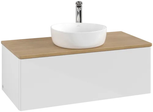 Bild von VILLEROY BOCH Antao Waschbeckenunterschrank, 1 Auszug, 1000 x 360 x 500 mm, Front ohne Struktur, Glossy White Lacquer / Honey Oak #K31051GF