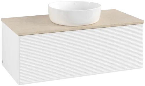 Obrázek VILLEROY BOCH Antao Vanity unit, 1 pull-out compartment, 1000 x 360 x 500 mm, Front with grain texture, White Matt Lacquer / Botticino #K31113MT