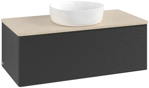 Bild von VILLEROY BOCH Antao Waschbeckenunterschrank, 1 Auszug, 1000 x 360 x 500 mm, Front mit Struktur, Black Matt Lacquer / Botticino #K31113PD