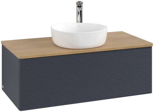 Bild von VILLEROY BOCH Antao Waschbeckenunterschrank, 1 Auszug, 1000 x 360 x 500 mm, Front mit Struktur, Midnight Blue Matt Lacquer / Honey Oak #K31151HG