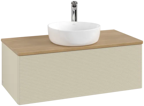 Bild von VILLEROY BOCH Antao Waschbeckenunterschrank, 1 Auszug, 1000 x 360 x 500 mm, Front mit Struktur, Silk Grey Matt Lacquer / Honey Oak #K31151HJ