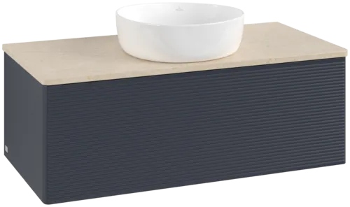 Bild von VILLEROY BOCH Antao Waschbeckenunterschrank, 1 Auszug, 1000 x 360 x 500 mm, Front mit Struktur, Midnight Blue Matt Lacquer / Botticino #K31113HG