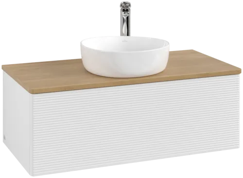 Bild von VILLEROY BOCH Antao Waschbeckenunterschrank, 1 Auszug, 1000 x 360 x 500 mm, Front mit Struktur, Glossy White Lacquer / Honey Oak #K31151GF