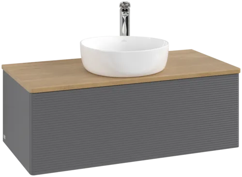 Bild von VILLEROY BOCH Antao Waschbeckenunterschrank, 1 Auszug, 1000 x 360 x 500 mm, Front mit Struktur, Anthracite Matt Lacquer / Honey Oak #K31151GK