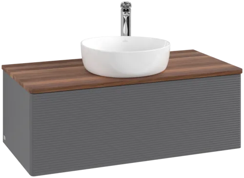 Bild von VILLEROY BOCH Antao Waschbeckenunterschrank, 1 Auszug, 1000 x 360 x 500 mm, Front mit Struktur, Anthracite Matt Lacquer / Warm Walnut #K31152GK