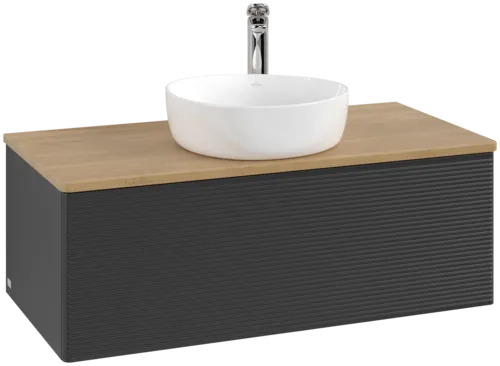 Bild von VILLEROY BOCH Antao Waschbeckenunterschrank, 1 Auszug, 1000 x 360 x 500 mm, Front mit Struktur, Black Matt Lacquer / Honey Oak #K31151PD