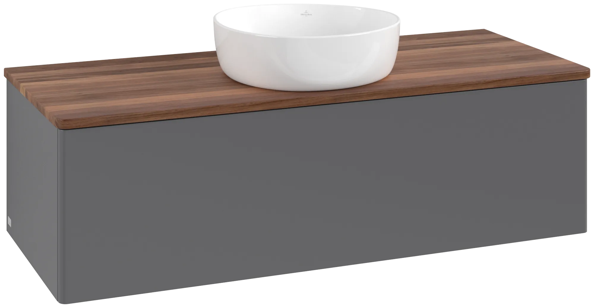 Bild von VILLEROY BOCH Antao Waschbeckenunterschrank, 1 Auszug, 1200 x 360 x 500 mm, Front ohne Struktur, Anthracite Matt Lacquer / Warm Walnut #K32012GK