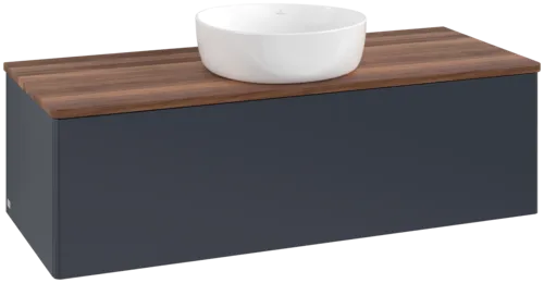 Bild von VILLEROY BOCH Antao Waschbeckenunterschrank, 1 Auszug, 1200 x 360 x 500 mm, Front ohne Struktur, Midnight Blue Matt Lacquer / Warm Walnut #K32012HG