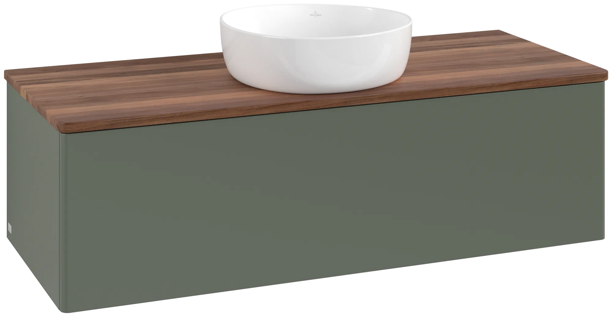 Bild von VILLEROY BOCH Antao Waschbeckenunterschrank, 1 Auszug, 1200 x 360 x 500 mm, Front ohne Struktur, Leaf Green Matt Lacquer / Warm Walnut #K32012HL