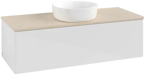 Bild von VILLEROY BOCH Antao Waschbeckenunterschrank, 1 Auszug, 1200 x 360 x 500 mm, Front ohne Struktur, Glossy White Lacquer / Botticino #K32013GF