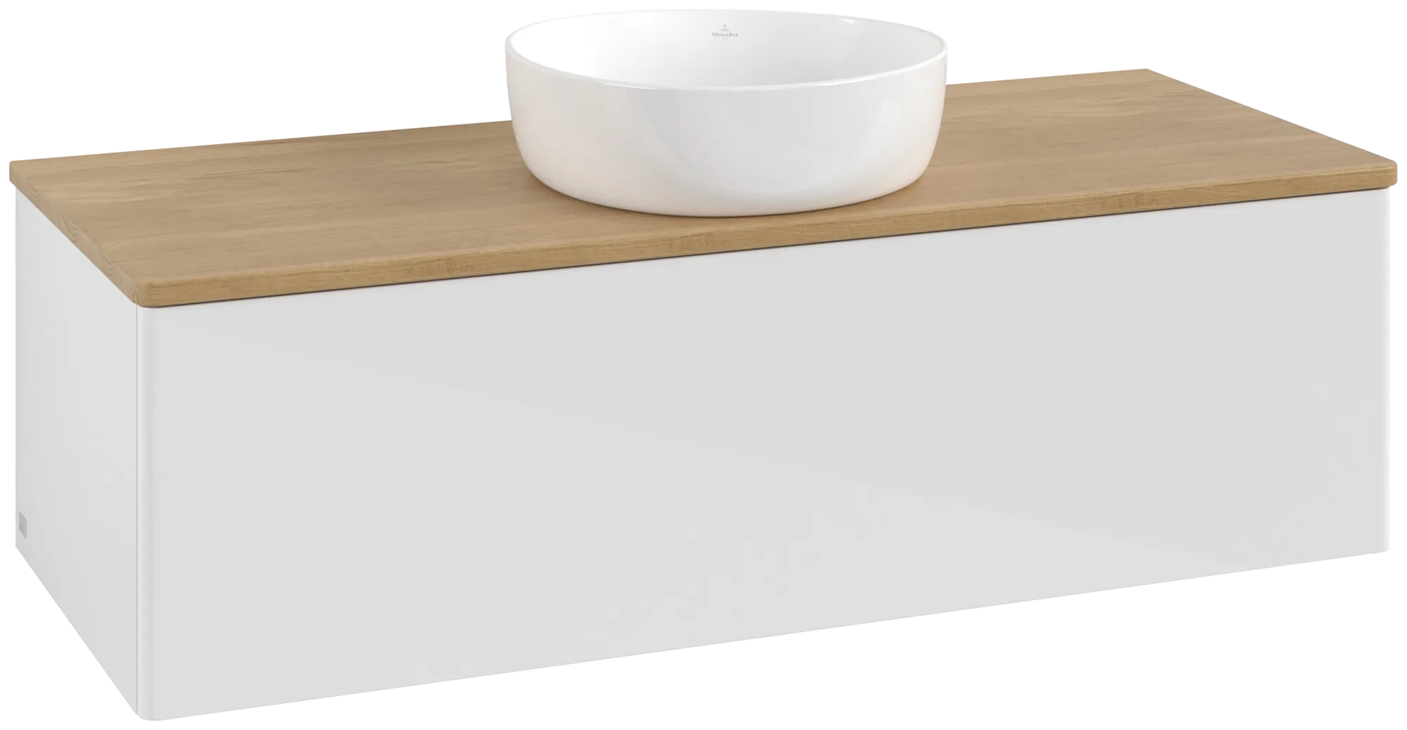 Bild von VILLEROY BOCH Antao Waschbeckenunterschrank, 1 Auszug, 1200 x 360 x 500 mm, Front ohne Struktur, Glossy White Lacquer / Honey Oak #K32011GF