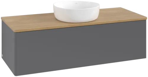 Bild von VILLEROY BOCH Antao Waschbeckenunterschrank, 1 Auszug, 1200 x 360 x 500 mm, Front ohne Struktur, Anthracite Matt Lacquer / Honey Oak #K32011GK
