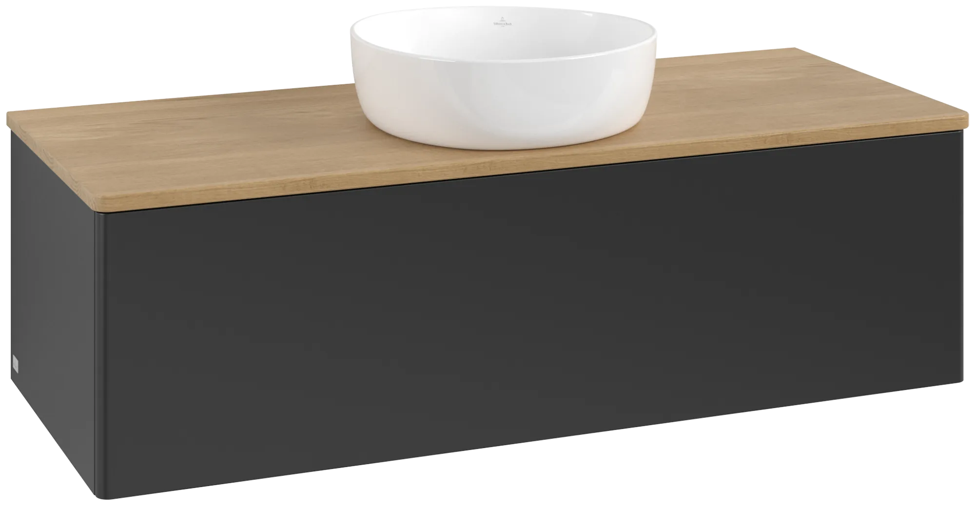 Bild von VILLEROY BOCH Antao Waschbeckenunterschrank, 1 Auszug, 1200 x 360 x 500 mm, Front ohne Struktur, Black Matt Lacquer / Honey Oak #K32011PD
