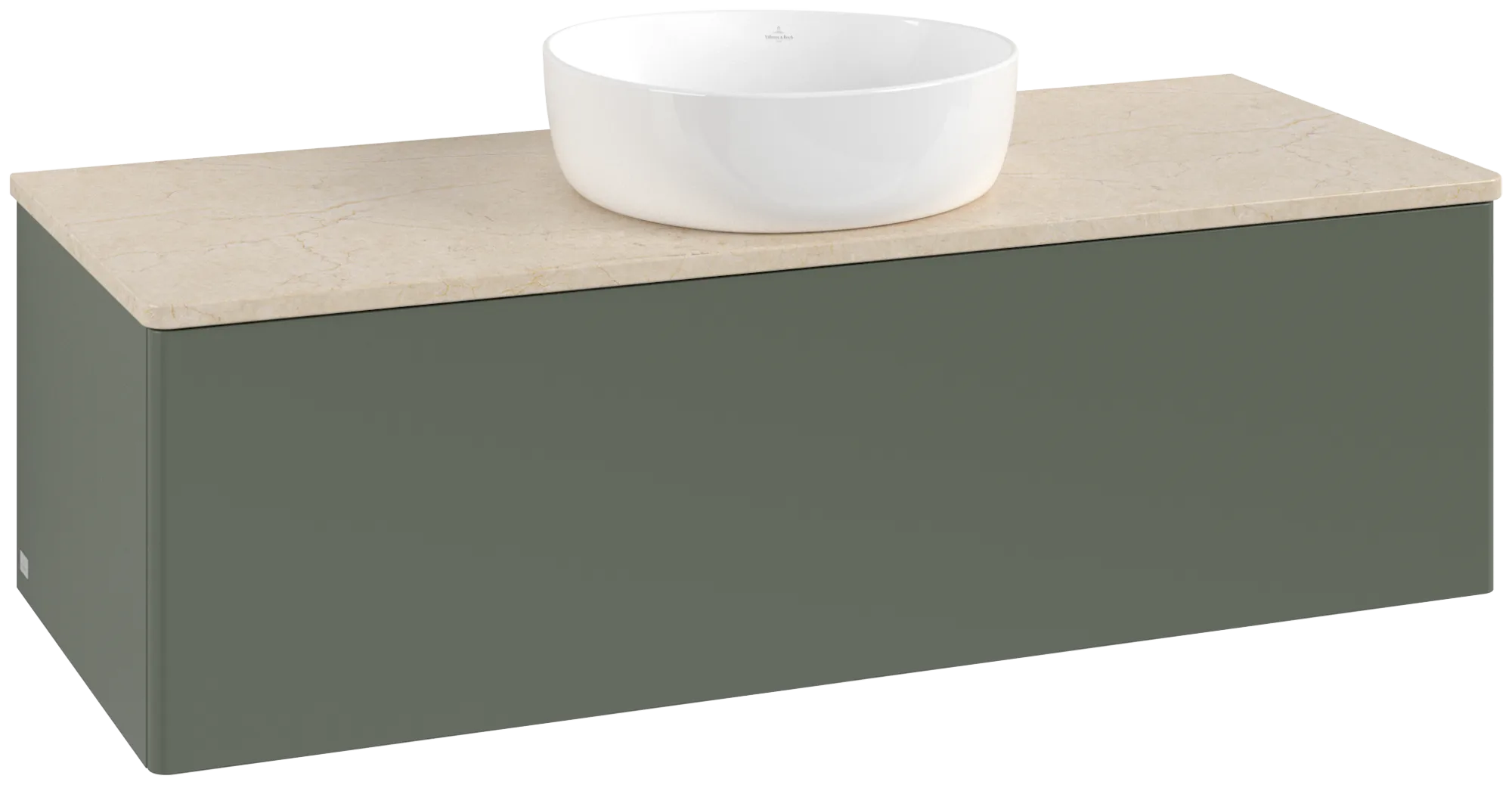 Bild von VILLEROY BOCH Antao Waschbeckenunterschrank, 1 Auszug, 1200 x 360 x 500 mm, Front ohne Struktur, Leaf Green Matt Lacquer / Botticino #K32013HL
