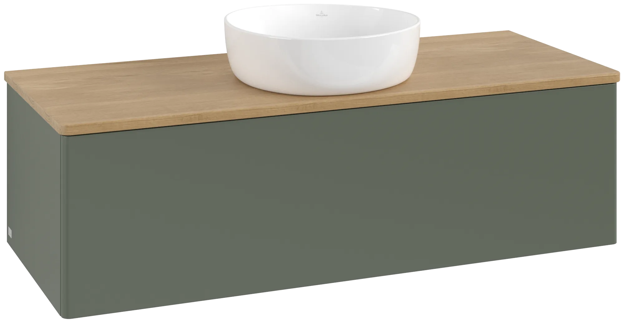 Bild von VILLEROY BOCH Antao Waschbeckenunterschrank, 1 Auszug, 1200 x 360 x 500 mm, Front ohne Struktur, Leaf Green Matt Lacquer / Honey Oak #K32011HL