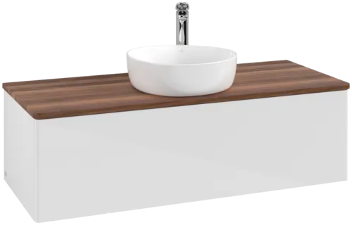 Bild von VILLEROY BOCH Antao Waschbeckenunterschrank, 1 Auszug, 1200 x 360 x 500 mm, Front ohne Struktur, Glossy White Lacquer / Warm Walnut #K32052GF