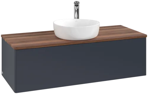 Bild von VILLEROY BOCH Antao Waschbeckenunterschrank, 1 Auszug, 1200 x 360 x 500 mm, Front ohne Struktur, Midnight Blue Matt Lacquer / Warm Walnut #K32052HG