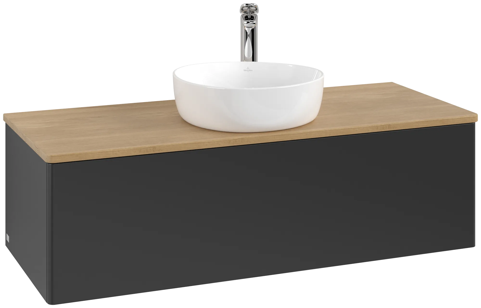 Bild von VILLEROY BOCH Antao Waschbeckenunterschrank, 1 Auszug, 1200 x 360 x 500 mm, Front ohne Struktur, Black Matt Lacquer / Honey Oak #K32051PD