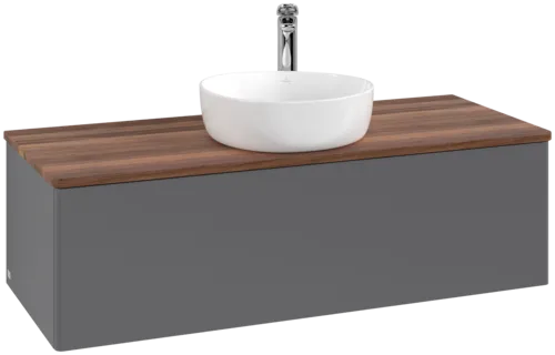Bild von VILLEROY BOCH Antao Waschbeckenunterschrank, 1 Auszug, 1200 x 360 x 500 mm, Front ohne Struktur, Anthracite Matt Lacquer / Warm Walnut #K32052GK