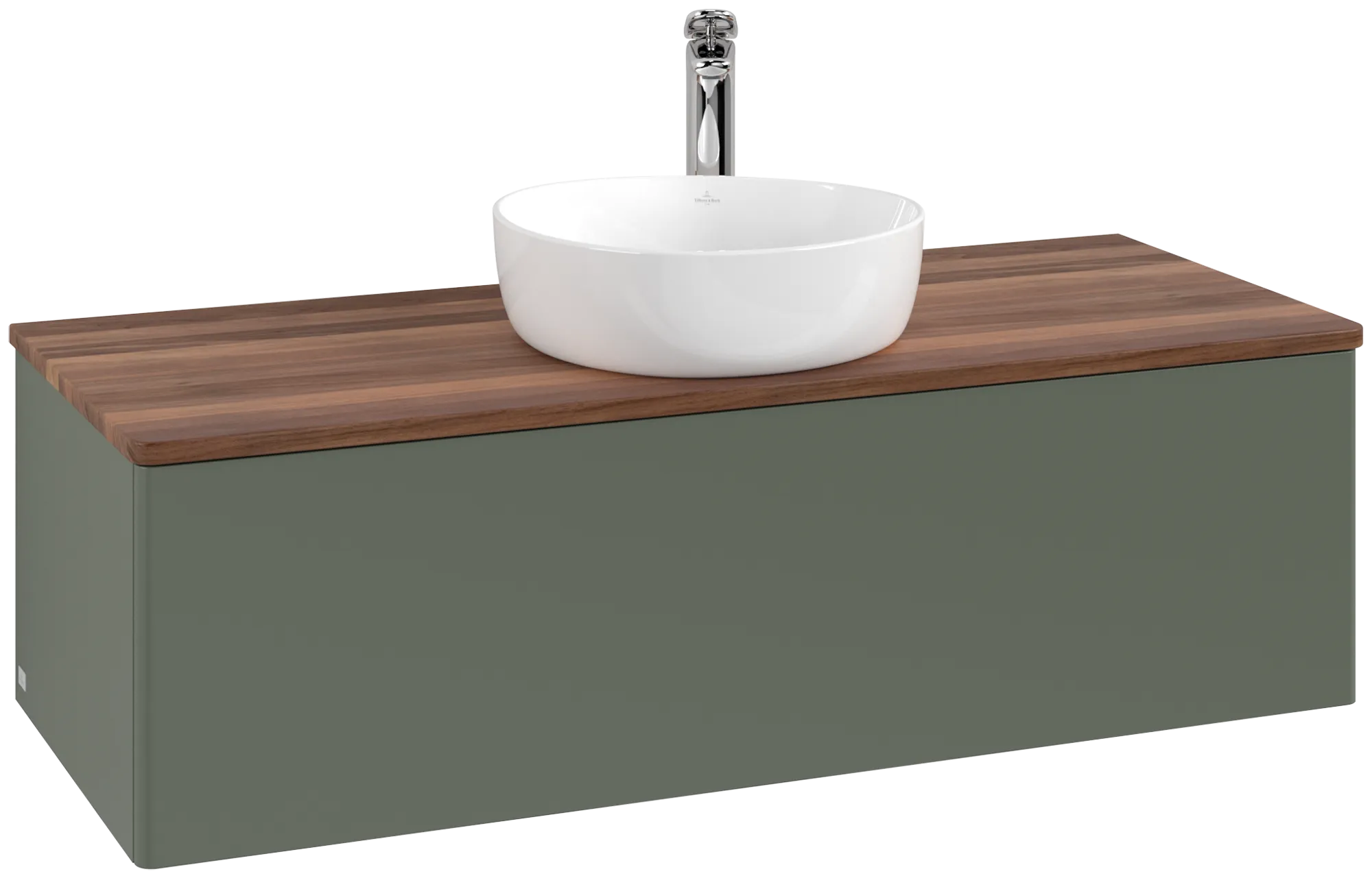 Bild von VILLEROY BOCH Antao Waschbeckenunterschrank, 1 Auszug, 1200 x 360 x 500 mm, Front ohne Struktur, Leaf Green Matt Lacquer / Warm Walnut #K32052HL