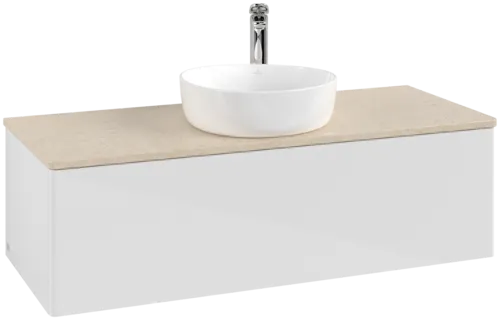 Bild von VILLEROY BOCH Antao Waschbeckenunterschrank, 1 Auszug, 1200 x 360 x 500 mm, Front ohne Struktur, Glossy White Lacquer / Botticino #K32053GF