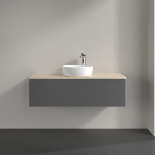 Bild von VILLEROY BOCH Antao Waschbeckenunterschrank, 1 Auszug, 1200 x 360 x 500 mm, Front ohne Struktur, Anthracite Matt Lacquer / Botticino #K32053GK