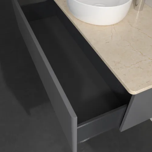 Bild von VILLEROY BOCH Antao Waschbeckenunterschrank, 1 Auszug, 1200 x 360 x 500 mm, Front ohne Struktur, Anthracite Matt Lacquer / Botticino #K32053GK
