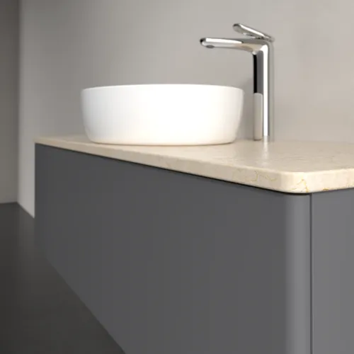 Bild von VILLEROY BOCH Antao Waschbeckenunterschrank, 1 Auszug, 1200 x 360 x 500 mm, Front ohne Struktur, Anthracite Matt Lacquer / Botticino #K32053GK
