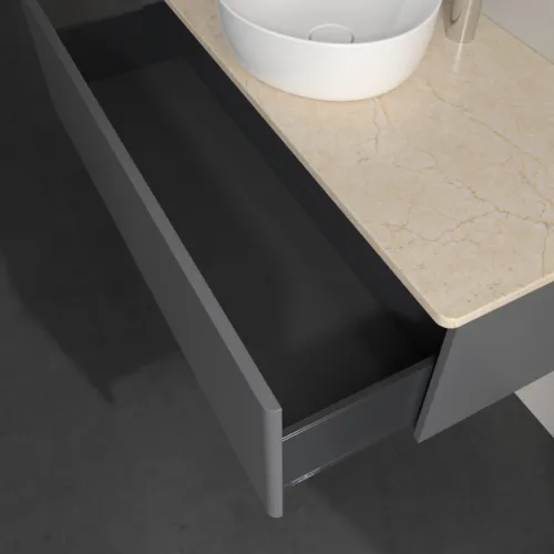 Bild von VILLEROY BOCH Antao Waschbeckenunterschrank, 1 Auszug, 1200 x 360 x 500 mm, Front ohne Struktur, Anthracite Matt Lacquer / Botticino #K32053GK