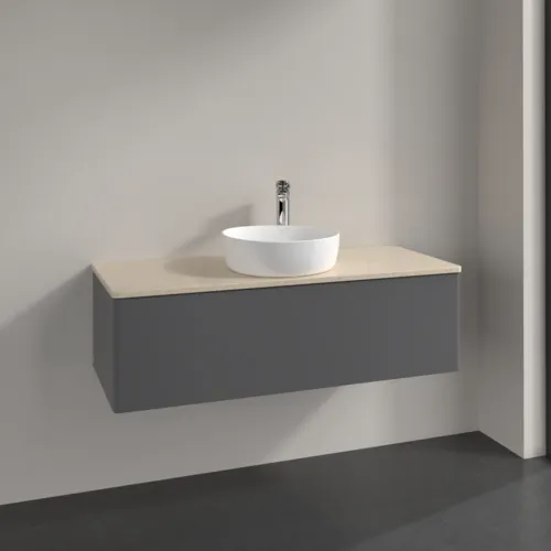 Bild von VILLEROY BOCH Antao Waschbeckenunterschrank, 1 Auszug, 1200 x 360 x 500 mm, Front ohne Struktur, Anthracite Matt Lacquer / Botticino #K32053GK