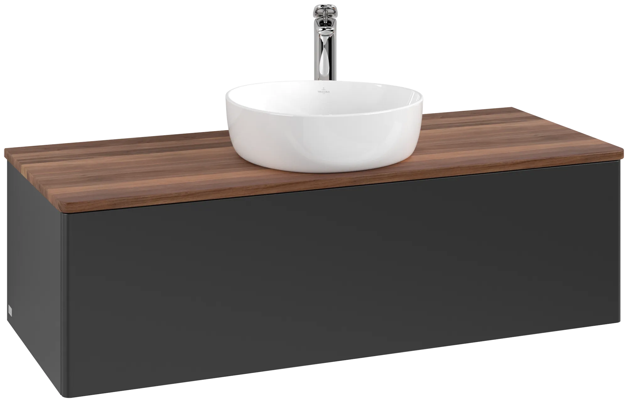 Bild von VILLEROY BOCH Antao Waschbeckenunterschrank, 1 Auszug, 1200 x 360 x 500 mm, Front ohne Struktur, Black Matt Lacquer / Warm Walnut #K32052PD