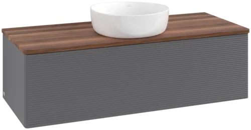 Bild von VILLEROY BOCH Antao Waschbeckenunterschrank, 1 Auszug, 1200 x 360 x 500 mm, Front mit Struktur, Anthracite Matt Lacquer / Warm Walnut #K32112GK