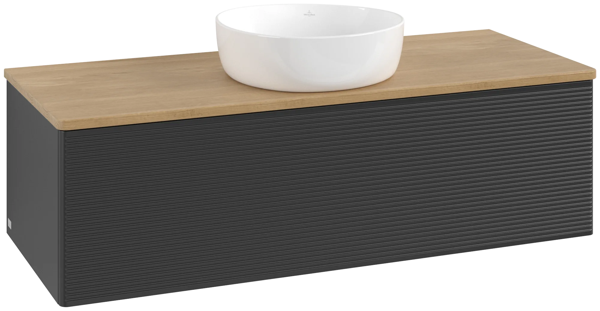 Bild von VILLEROY BOCH Antao Waschbeckenunterschrank, 1 Auszug, 1200 x 360 x 500 mm, Front mit Struktur, Black Matt Lacquer / Honey Oak #K32111PD