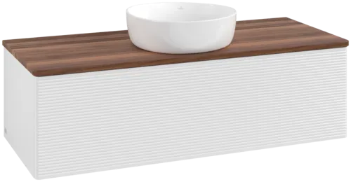 Bild von VILLEROY BOCH Antao Waschbeckenunterschrank, 1 Auszug, 1200 x 360 x 500 mm, Front mit Struktur, Glossy White Lacquer / Warm Walnut #K32112GF