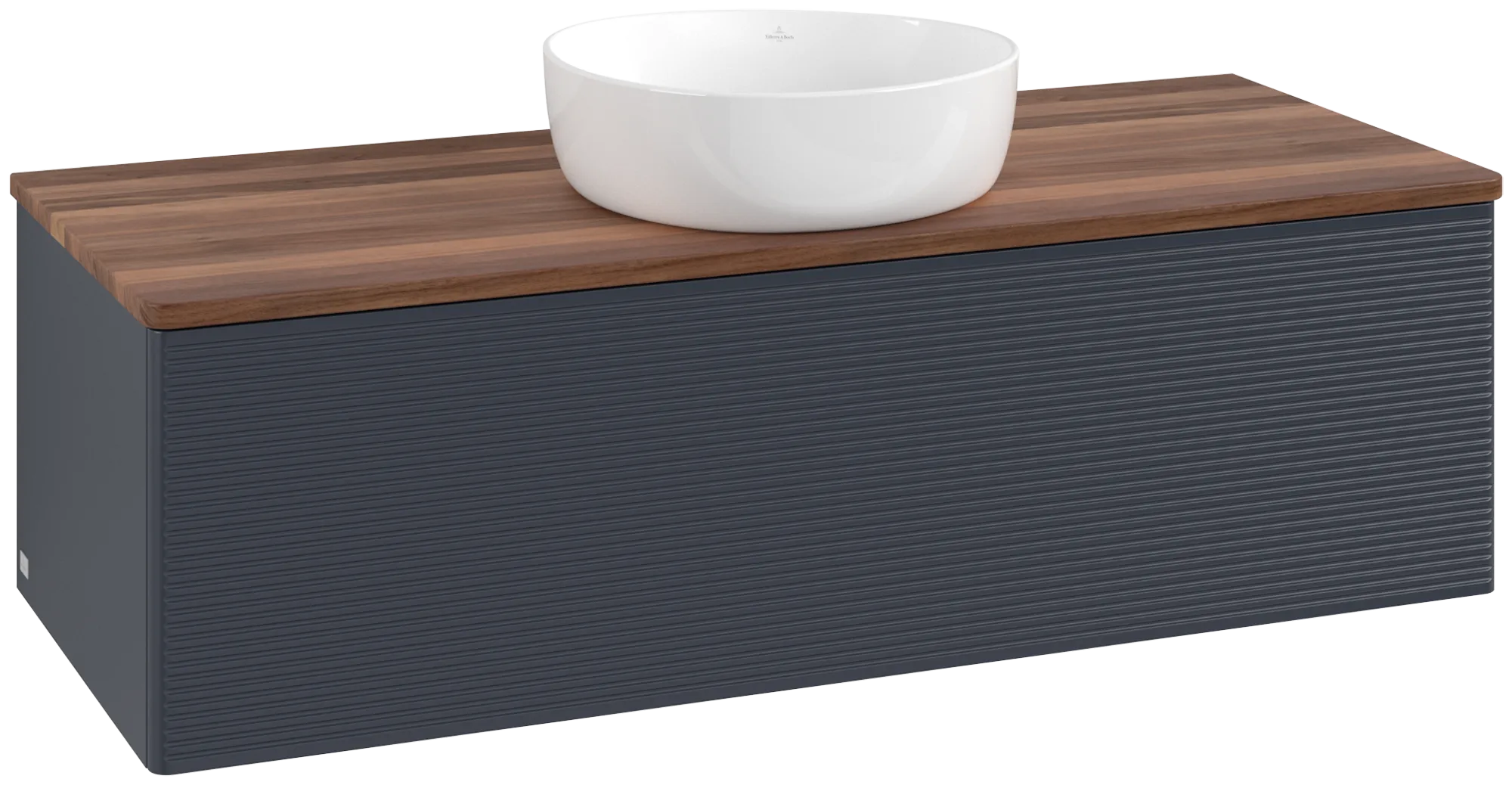 Bild von VILLEROY BOCH Antao Waschbeckenunterschrank, 1 Auszug, 1200 x 360 x 500 mm, Front mit Struktur, Midnight Blue Matt Lacquer / Warm Walnut #K32112HG