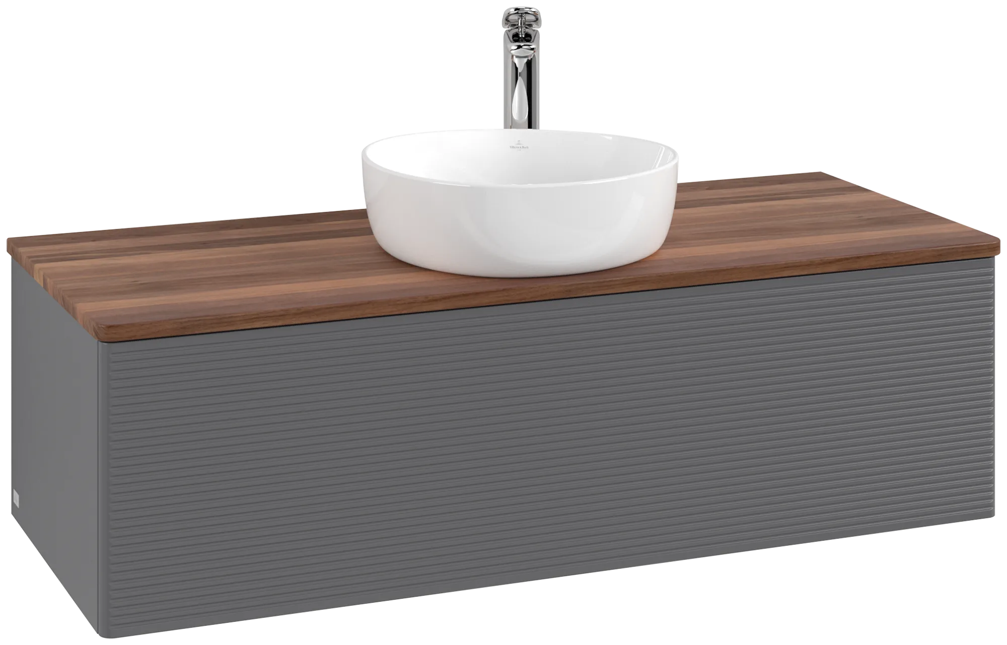 Bild von VILLEROY BOCH Antao Waschbeckenunterschrank, 1 Auszug, 1200 x 360 x 500 mm, Front mit Struktur, Anthracite Matt Lacquer / Warm Walnut #K32152GK