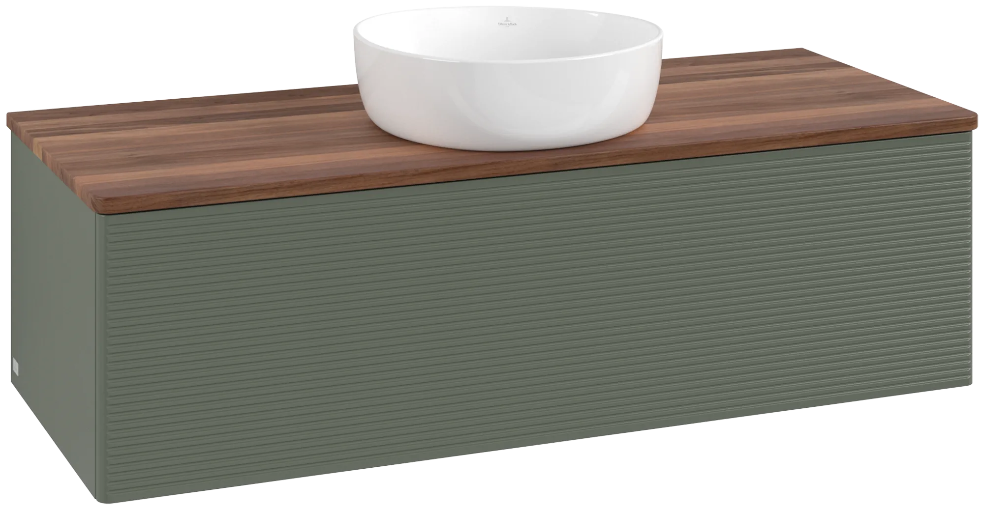 Bild von VILLEROY BOCH Antao Waschbeckenunterschrank, 1 Auszug, 1200 x 360 x 500 mm, Front mit Struktur, Leaf Green Matt Lacquer / Warm Walnut #K32112HL
