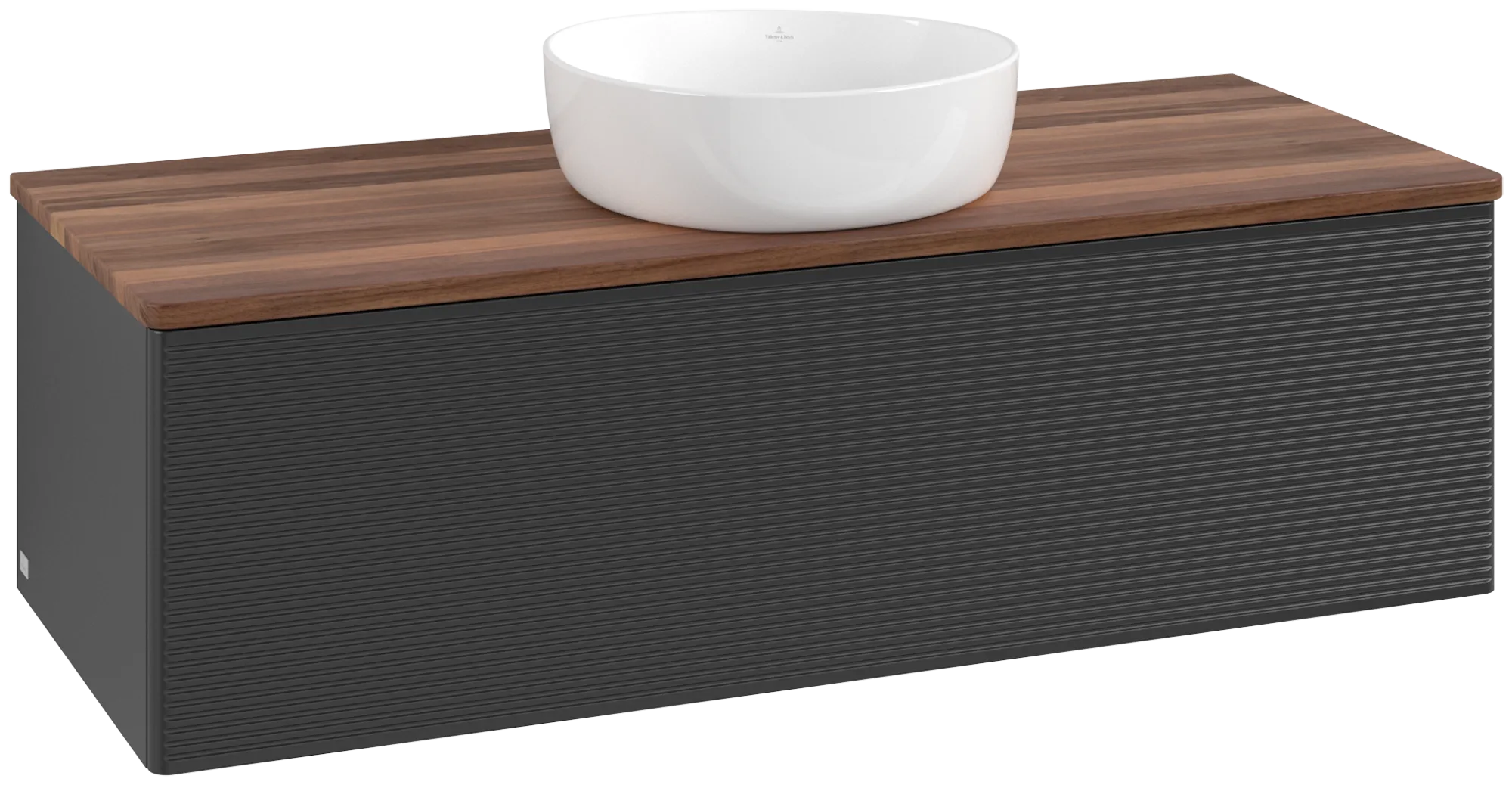 Bild von VILLEROY BOCH Antao Waschbeckenunterschrank, 1 Auszug, 1200 x 360 x 500 mm, Front mit Struktur, Black Matt Lacquer / Warm Walnut #K32112PD