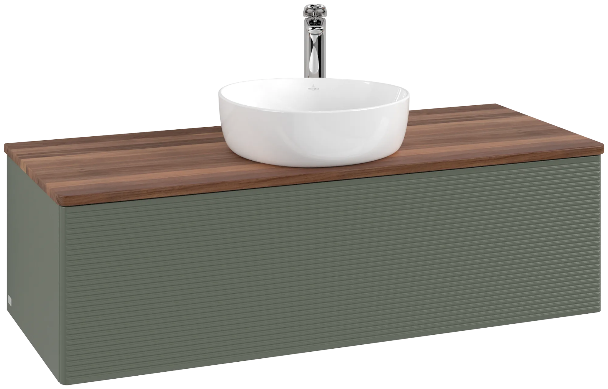 Bild von VILLEROY BOCH Antao Waschbeckenunterschrank, 1 Auszug, 1200 x 360 x 500 mm, Front mit Struktur, Leaf Green Matt Lacquer / Warm Walnut #K32152HL